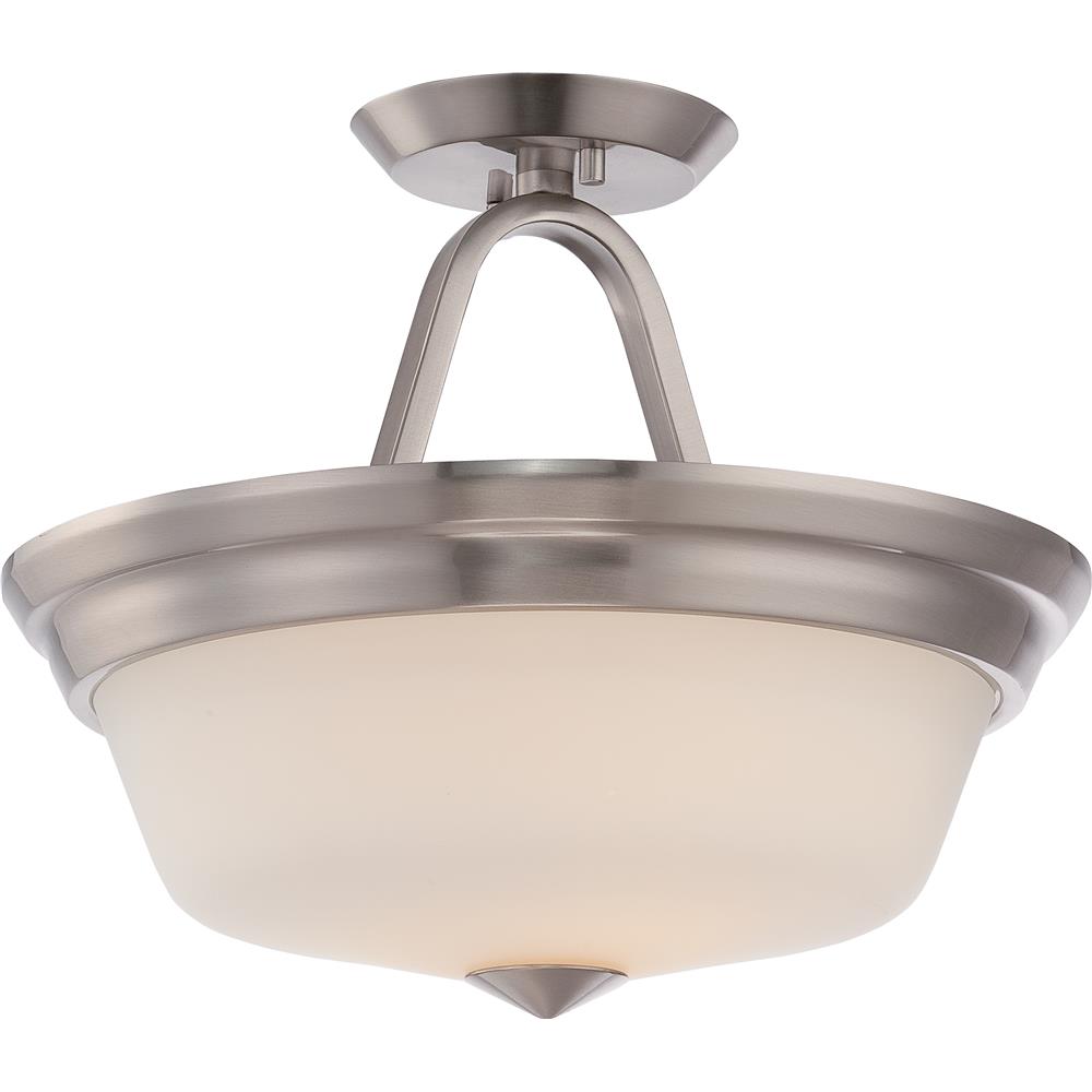 Nuvo Lighting 62/364  Calvin - 2 Light Semi Flush with Satin White Glass - LED Omni Included in Brushed Nickel Finish